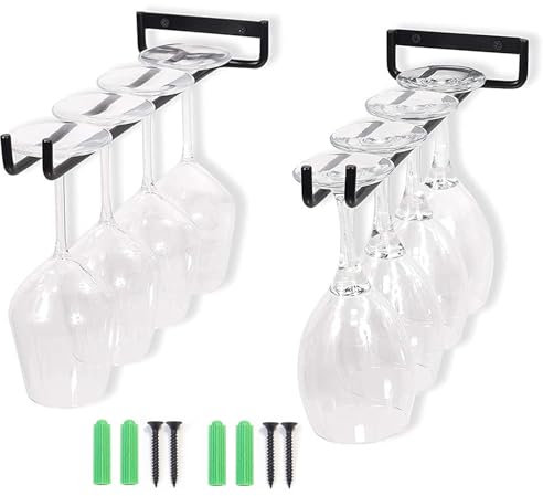 Yhuasia Gläserhalter Schrank, 2 Stück Weinglashalter, Gläserschiene, Metall Gläserhalterung Hängend, Weinglas Schiene zum umhängen, Weingläser Halter für Bar Küche Pub Restaurant, Schwarz
