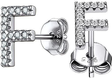 ChainsHouse A Silber Buchstabe F Ohrstecker Minimalisitischer Intialer Letter Ohrring mit Bling Zirkonia Schöner Ohrschmuck mit Geschenkebox für Damen Mädchen