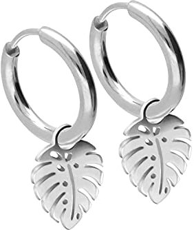 FILANGO 1 Paar Chirurgenstahl Creolen Ohrringe MONSTERABLATT PALMENBLATT 10 x 2 mm Silberfarben