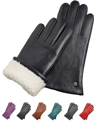 AKAROA ESTD 2019 Lederhandschuhe Damen MIA, Touchscreen Funktion, italienisches Leder, Futter aus original Neuseeland Lammfell, 4 Größen S - XL, marineblau, XL - 8,5