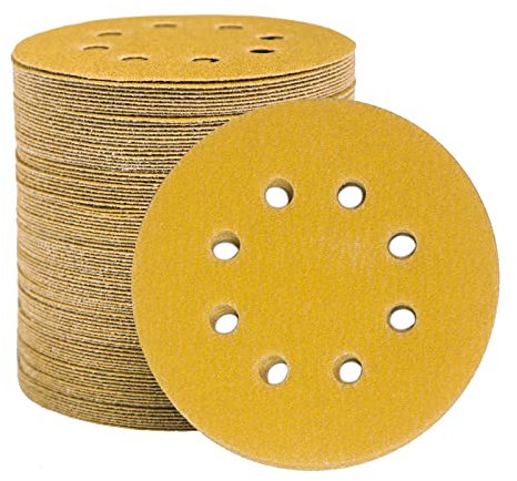 STEBRUAM 100 Stück Schleifpapier 125mm Klett 100 Körnung, Profi Gold Rund 8 Loch Schleifscheiben für Exzenterschleifer,Für Holz Metall und Farbe