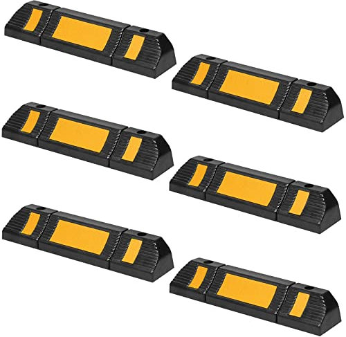 UISEBRT Gummi Radstopper für Garage - 6 Stück Gummi Radstopp-Parkbegrenzung Anfahrschutz Parkstopper mit Reflexionsstreifen für Garage und Parkplätze, 60x12x10cm Schwarz + Gelb (6 Stück)