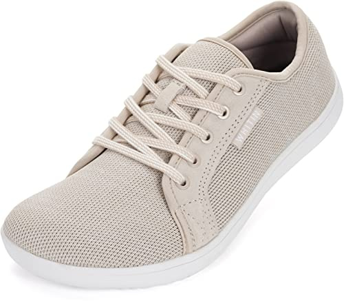 WHITIN Women's Minimalist Barefoot Shoes Wide Toe Box Zero Drop Sneakers Size 10 Tennis Gym Road Running Athletic Casual Walking Comfy W81 Beige 41