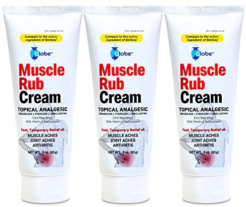 (3 Pack) Globe Ultra Strength Greaseless Muscle Rub Cream (3 oz). Compare to The Active Ingredients of Greaseless Bengay, 10% Menthol & 15% Methyl Salicylate (3 Pack)