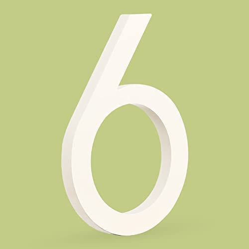 HASWARE Schwimmende Hausnummer 6 Zoll (15 cm) Stilvolle Türnummern Alphabet Plaque Straße Privatadresse Ziffern (6, Weiß)