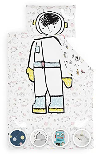 sleepwise Kinderbettwäsche 100x135 | Babybettwäsche Set für Kinder mit 1 Kissenbezug 40x60 cm | extraweiche Mikrofaser Kinder Bettwäsche Set für Mädchen und Junge mit Reißverschluss | Astronaut