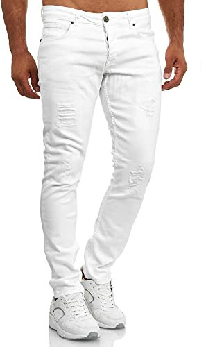 Tazzio Jeans Herren Slim Fit Stretch Jeanshose Hose Denim Destroyed Look 16525 (42W/32L, Weiß)