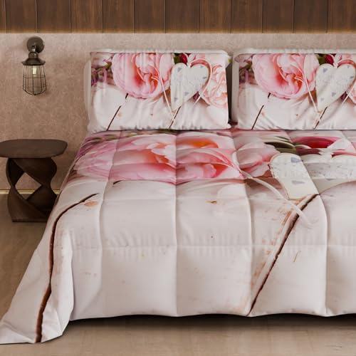 PETTI Artigiani Italiani Winter-Steppdecke, Queen-Size-Bettdecke, doppelseitige Steppdecke, einfarbig, Digitaldruck, Landhaus-Chic, hergestellt in Italien