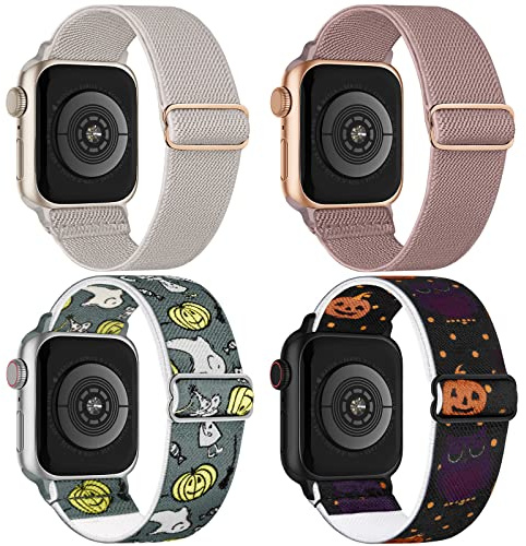 Halloween Stretchy Nylon Strap Compatible with Apple Watch Straps 38mm 40mm 41mm, Adjustable Sport Elastic Bands for iWatch Series 11/10/9/8/7/6/5/4/3/2/1/Ultra3/2/1/SE3, 4 Packs