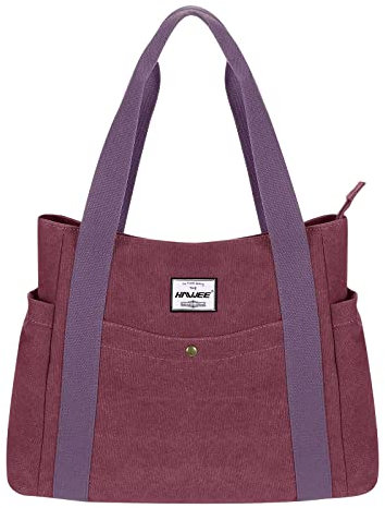 HAWEE Borsa da Donna in Tela Borsa Tote Grande Borsa Tracolla Retrò Borsetta con Cerniera Borsa a Spalla Casual Borsa a Mano per Viaggio Lavoro Scuola Shopping Vita Quotidiana, Viola