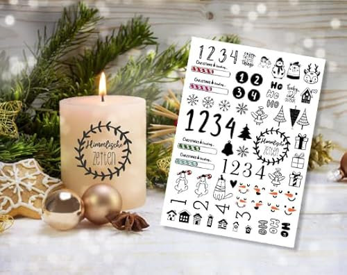 DIN A4 WEIHNACHTEN Tattoofolie - ADVENT - für Kerzen/Keramik (Adventszahlen)