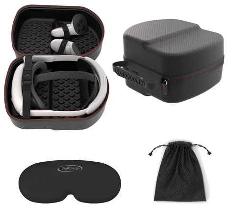 Digicharge Travel Case for Meta Quest 3/2 and Elite Strap/Elite Battery Strap/Standard Strap, Hard Carrying Case Storage Box for Oculus Quest 2 VR Headset and Controllers Luxury Black Diamond Finish