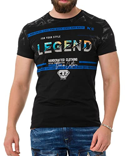 Cipo & Baxx Herren T-Shirt Freizeit Sommer T-Shirt CT715 Black M