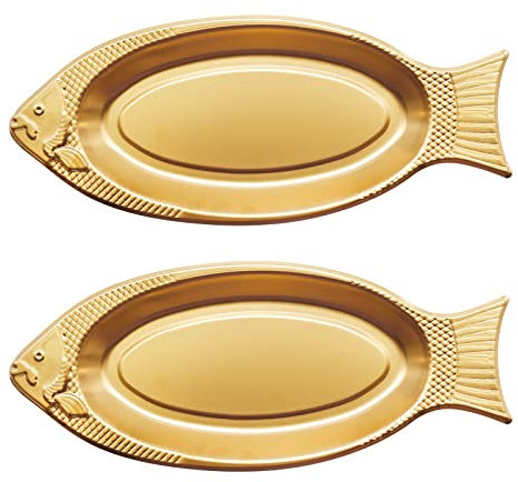 Hoypeyfiy Fish Shaped Plate Fish Dish 2Pcs Stainless Steel Fish Serving Platter Fish Shaped Plate Fish Platter Food Trays for Families, Hotels, Restaurants, Schools