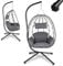 Juskys Hängesessel Aria mit Gestell höhenverstellbar, faltbar & ergonomisch - Outdoor & Indoor - bis 130 kg - Polyrattan Korbhängesessel inkl. Kissen - Grau