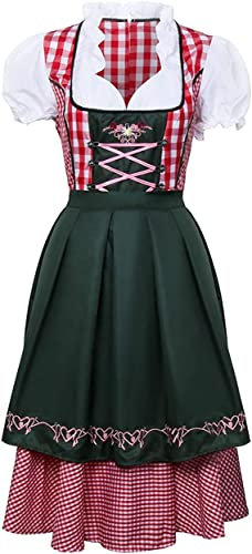 Funhoo Señoras Dirndl Oktoberfest Disfraz de Baviera Tradicional Traje de Niñas Trajes tradicionales de Baviera para Carnaval Fiesta de disfraces (L, rosa)