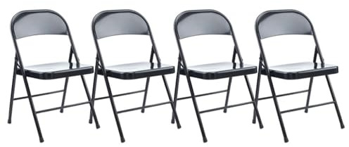 Alera Armless Steel Folding Chair, Supports Up to 275 lb, Black Seat, Black Back, Black Base, 4/Carton