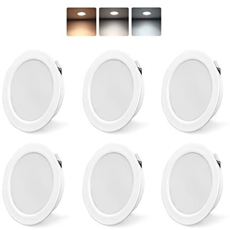 KYOTECH LED Einbaustrahler 230V 4W G4 LED 3 Farbtemperatur 3000K/4000K/6000K Möbel Einbaustrahler IP44 LED Möbeleinbauleuchte unterbauleuchte küche led Bohrloch 55-58mm und 20mm Flache weiß-6er Set