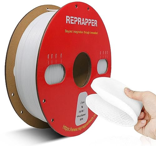 RepRapper TPU Filament 1,75 mm, 95A TPU 3D Drucker Filament, Flexibel und weich,Flexibel für Schnellen Druck, Maßgenauigkeit +/-0.03mm (1KG TPU Weiß)