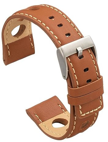 diloy Uhrenarmband Rindsleder perforiert Rallye Racing Stil – Sportliches Design – Größen 20mm 22mm 24mm – Schwarz, Braun, Bordeaux oder Marineblau P355 Hellbraun 22mm