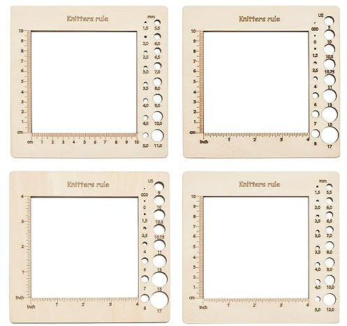 NBEADS 4 Pcs Wood Knitting Gauge Rulers, Square Wooden Knitting Needle Gauge Knitting Tool Crochet Hook for Spinners Yarn Measuring Tools Crochet Accessories