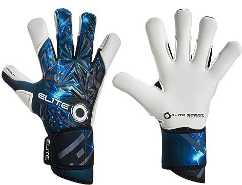 Elite - Torwarthandschuhe Galaxy 10 Weiß/Blau 3D-Muster, 5mm Latex, Verstärkter Rückenschaum, Ballkontrolle, Grip