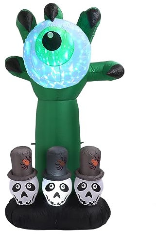 6 Fuß Aufblasbarer Halloween-Monster-Hand-Augapfel mit Bunten Augapfel-LED-Lichtern, Deko, Aufblasbare Hofdekoration für Garten, Rasen, Zuhause, Familie Draußen (EU-Stecker