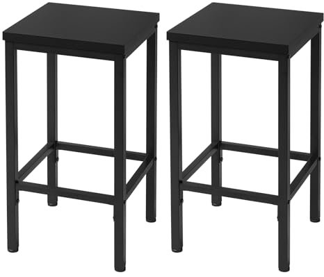 EUGAD Juego de 2 Taburete de Bar, Taburetes Altos Cocina, Asiento Cuadrado, para Bar, Cocina y Comedor, Madera y Metal, Negro