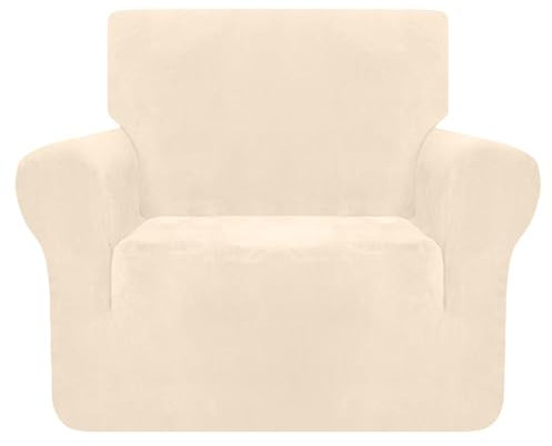 Granbest Premium Thicken Plush Velvet Armchair Cover 1 Seater High Stretch Couch Cover Super Soft Couch Slipcover Luxury Furniture Protector for Pets and Kids (1 Seater, Beige)