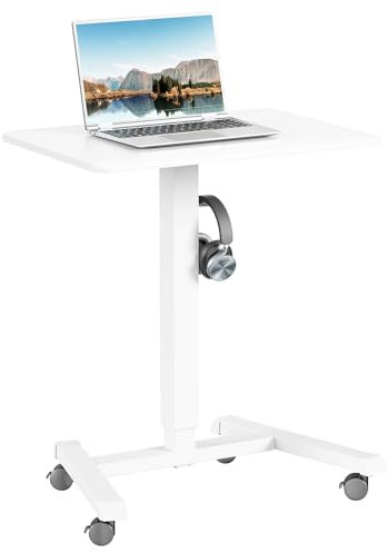 ERGOMAKER Stehpult Höhenverstellbarer Schreibtisch mit 4 Rollen, 65×45cm Mobile Laptoptisch, Überbett-Tisch Weiß, Stehtisch schreibtischaufsatz, Computertisch für Schlafzimmer, Büro, Wohnzimmer