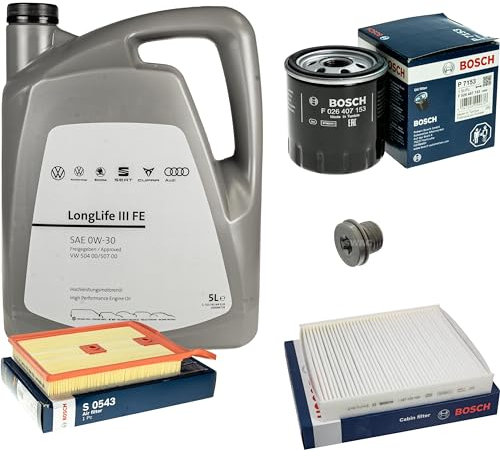 Inspektionspaket Wartungspaket Filterset mit 5 L 0W-30 Motoröl LongLife 3 FE, Ölfilter Luftfilter Innenraumfilter Ölablassschraube
