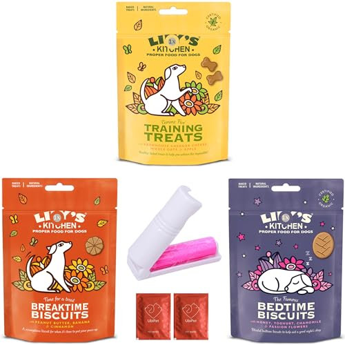 Dog Treats Bundle with Lilys Kitchen (3x80g) Variants Suited for Breaktime, Bedtime and Training plus UbiPet Lint Roller and 2x Pet Wipes