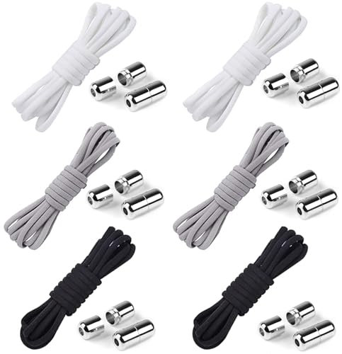 Gentpovth 6 pares Cordones Elásticos Sin Nudo, cordones redondos sin atar, Ajustables Cordones de Zapatos Sin Nudos, Cordones Elásticos Zapatos para Adultos Niños (100cm x 0.5cm)