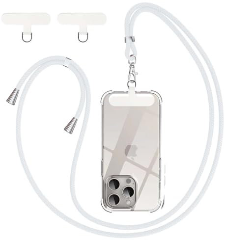 BGHHEU Cordon Téléphone Portable,avec 3 Patchs,Longueur Réglable Cordon Collier Compatible avec la Plupart des Coques pour Smartphone,Blanc