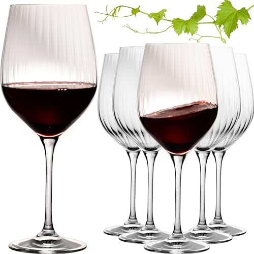 IMPERIAL Rotweingläser 450ml 'London' Set 6-Teilig geriffelte Weingläser aus Crystalline Glas Universalweingläser