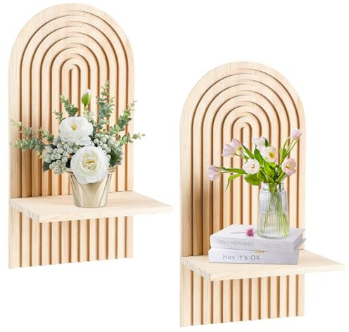 WOKICOR 2 Stück Boho Holz Regenbogen Wandregal, Wanddeko Böhmisches Hängeregal, Deko Kinderzimmer Wand Regale Klein Pflanzregal für Kunst Wohnzimmer Bauernhaus Wanddekoration