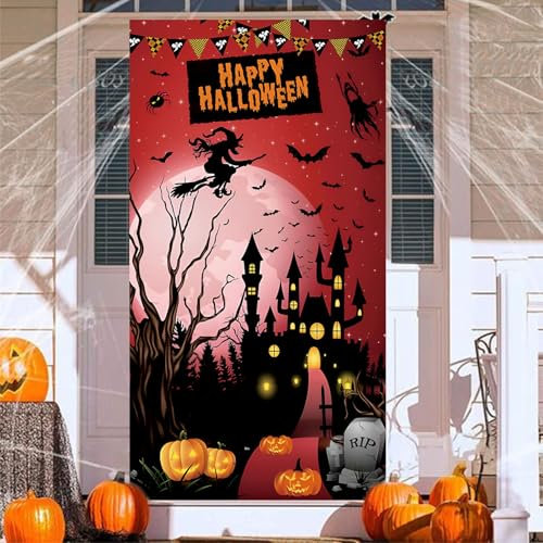 Pancarta de Cubierta de Puerta de Halloween, para Fiesta de Halloween Decoración de Entrada de Casa Embrujada