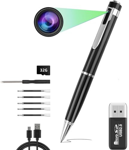 TuuToo Bolígrafo Cámara Espía Recargable 1080P HD con Tarjeta Micro SD de 32 GB, Oculta