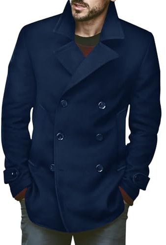 Runcati Cappotto classico doppio petto da uomo slim fit giacche invernali casual giacca lunga calda trench, Blu scuro, M