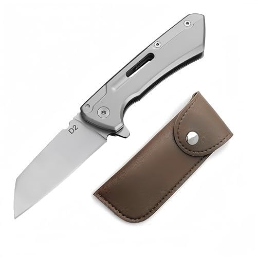 LINMOHERUI High-Carbon Steel Folding Pocket Tool, Men Cool Cutter 2.55'' Blade Folding EDC Gadgets, with Leather Storage Bag for Great Gift or Outdoor Camping