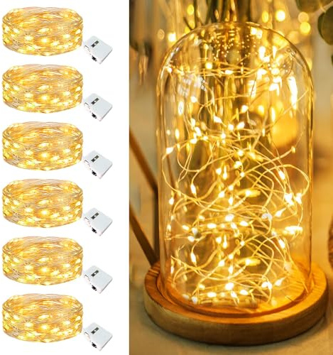 Fairdeer 6 Pack Fairy Lights Battery Operated - 7ft 20 Led Twinkle Lights 3 Modes, Bulk Mini String Lights Waterproof for Mason Jars Vases DIY Party Wedding Mothers Day Decoration -Warm White