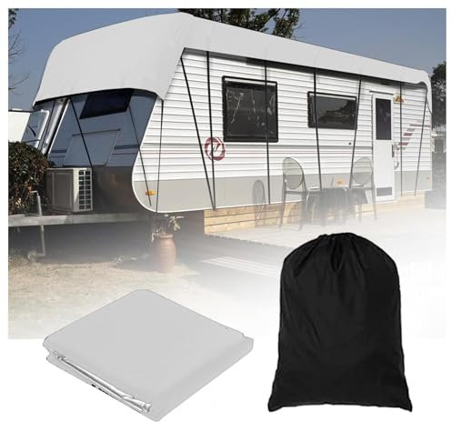 LFLIFENG Housses pour Camping-Car Et Caravane Tissu Oxford 210D Bache Caravane Rangement Pliable, Facile à Nettoyer Filet Anti Grele Caravane,Grey-13m×3m