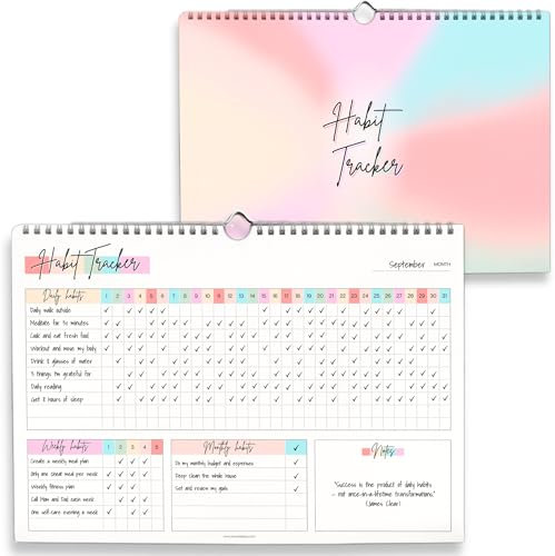 Habit Tracker-Kalender – täglicher, wöchentlicher und monatlicher Gewohnheits- und Ziel-Tracker, Spiralplaner mit buntem Design, hochwertiges 250 g/m²-Papier, A5, Regenbogen