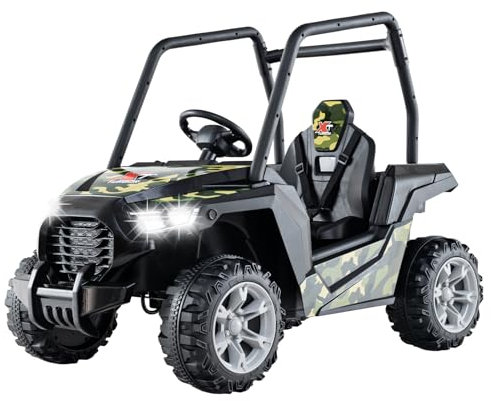 COSTWAY 24V Kids Electric Ride on Car, Battery Powered UTV with Remote Control, LED Lights, Music, Rear Storage, 3 Adjustable Speed Ride On Vehicle for 3-8 Years Old (Black+Camouflage)