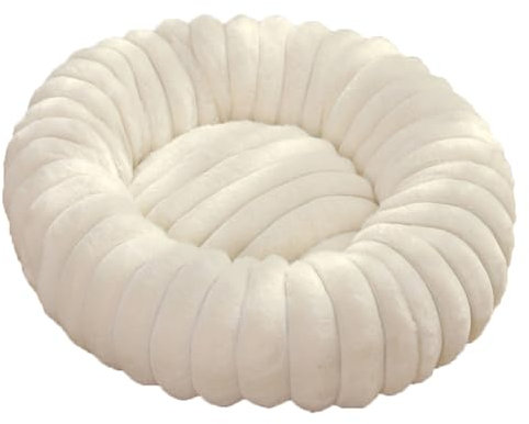 Panier Chien Donut,Panier Chat,Lit Ronde en Forme de Beignet,Canapé,Coussin,Lit pour Animaux Lavable,Chien Orthopedique,Base antidérapante,Tissu Peluche Doux (50cm/19.7in,Blanc)