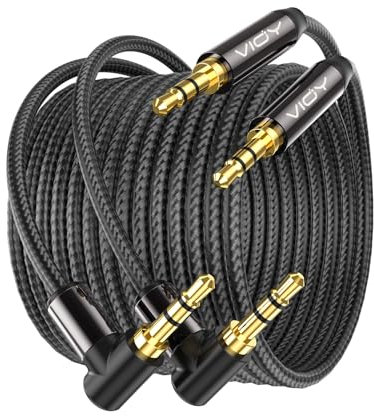 VIOY Aux Cord 2M+2M, 3.5 mm Audio Cable Right Angle- Male to Male Headphone Auxiliary Stereo Jack Cable 90 Degree for Car Compatible with Headphone, Car Stereo, Speaker, Echo & More