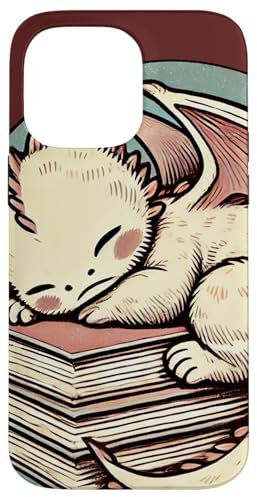 Schlafender Drache auf Büchern | Illustrationsleser Hülle für iPhone 14 Pro Max