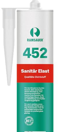 RAMSAUER 452 Sanitär Elast 1K Silikon (Silbergrau Nr. 17) - 310ml Kartusche, ideal für den Sanitär Bereich, UV- & witterungsbeständig, weich & dauerelastisch, Profilitverglasungen, Alu-Fassadenbau