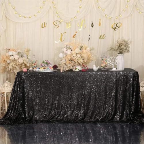Eternal Beauty Sequin Tablecloths Rectangle Black 152 x 305 cm wedding Halloween Chrismas Party Banquet New Year’s Day