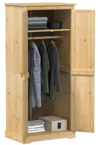 LVHUIDEH Kleiderschrank mit 2 Türen, Flurschrank, Garderobenschrank, Umkleidespind Spind Schrank für Schlafzimmer Wohnbereich Büro, Robust, 76 x 50 x 170 cm, Massivholz Kiefer